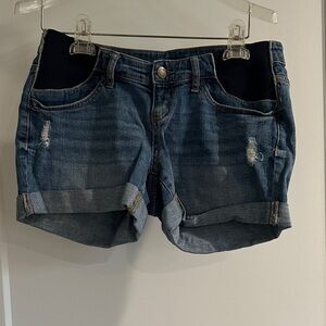 Indigo Blue Distressed Maternity Jean Shorts